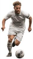 Soccer player in action during a fast-paced match on an outdoor field photo