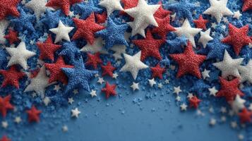 Colorful display of red, white, and blue star decorations celebrating national holidays in festive settings photo