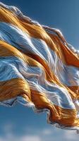 Waving flag in bright sky represents national pride and culture at a significant location during a clear day photo