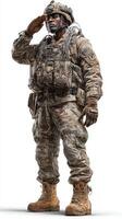 Soldier in military uniform saluting with pride during a ceremonial event in a training facility photo