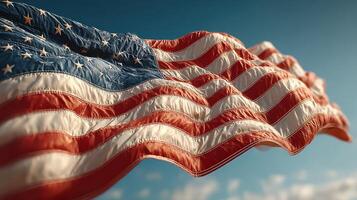 Waving flag against blue sky during sunny day in an outdoor setting photo