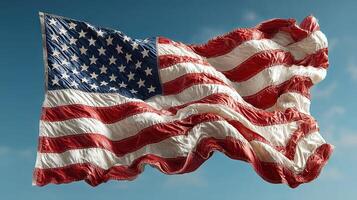 Waving American flag under blue sky on a sunny day during a celebration event or memorial service photo