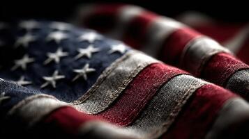 Waves of the American flag display rich colors and detailed textures in a close-up shot during a solemn patriotic observance photo