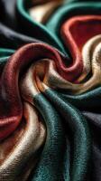 Colorful silk fabric displayed with intricate folds showcasing a rich palette inspired by nature and artistry photo