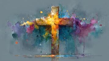 Colorful abstract representation of a cross reflecting faith and spirituality in an artistic interpretation photo
