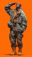 Military personnel saluting in bright orange backdrop during special operations training in urban setting photo