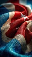 Cuban flag fabric displayed with vibrant colors and intricate textures under soft lighting in close-up photo