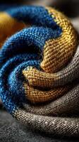 Textile close-up showcases intricate weaving patterns and colorful threads while emphasizing textures and craftsmanship within a crafting studio photo