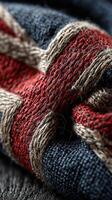 Close-up view of textured fabric displaying the Union Jack design with intricate weaving patterns photo