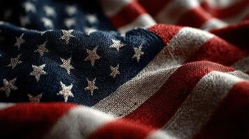 American flag waving in gentle breeze with stars and stripes visible, symbolizing patriotism and national pride photo