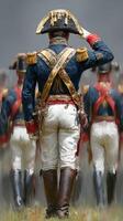 Historical reenactment of a military parade with leaders in elaborate uniforms during a cloudy day photo