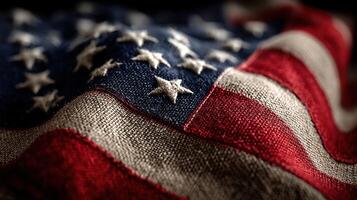 Beautifully crafted American flag displayed showing rich colors and intricate details under soft lighting photo