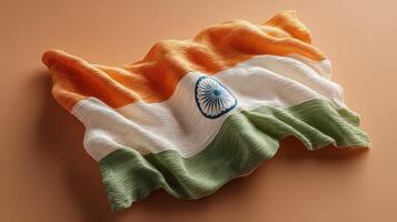 Indian national flag elegantly draped on a textured surface showcasing vibrant colors and intricate details photo