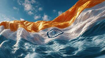 Emphasizing the vibrant colors of India's national flag waving against a bright sky photo