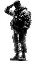 Soldier saluting during a solemn ceremony at sunset with dramatic silhouette effects and military attire photo