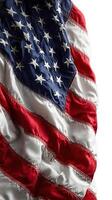 USA flag waving in the breeze showcasing vibrant colors and intricate details on a clear day photo