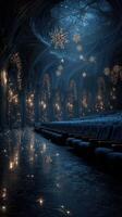 Elegant theater interior with starry ceiling and shimmering lights creating a magical atmosphere during evening hours photo