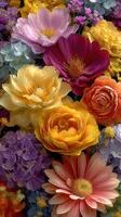 Vibrant bouquet of colorful flowers showcasing various species and hues in a picturesque garden setting photo