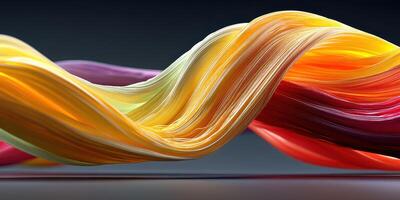 Colorful flowing waves of fabric create an artistic display in a soft light environment photo