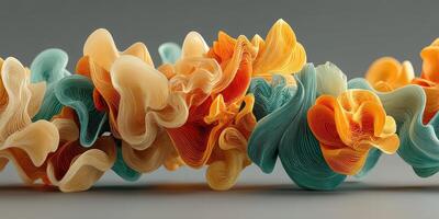 Colorful abstract paper sculpture displayed against a gray background showcasing intricate design and aesthetic craft photo
