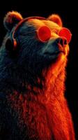 Cool bear wearing headphones and sunglasses, exuding a relaxed vibe in vibrant colors photo