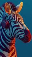 Zebra wearing headphones enjoys vibrant colors and unique style in a playful artistic representation photo