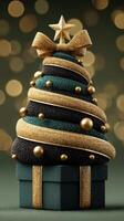 Elegant Christmas tree decoration in green and gold with a star on top, perfect for holiday celebration and festive atmosphere photo