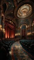 Elegant theater interior features ornate architecture and dramatic lighting for a captivating performance setting photo