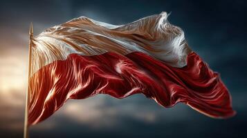Celebrating national pride with a waving flag against a dramatic sky at sunset photo