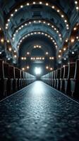 Illuminated theater interior with empty seats before performance at night photo