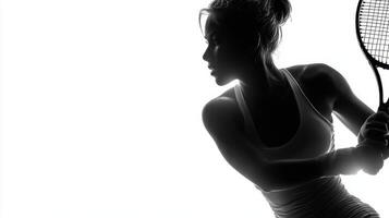 Silhouette of a female tennis player focusing on a backhand stroke in an intense match photo