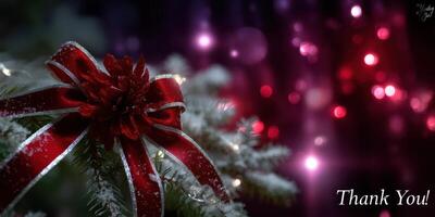 Brightly decorated Christmas tree with a red ribbon and sparkling lights in a festive setting during the holiday season photo