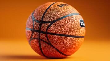 Basketball resting on a smooth orange background showcasing its texture and details in close-up view photo