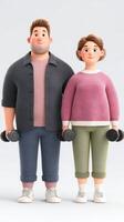 Couple holding dumbbells smiling together in a modern, minimalistic fitness setting photo