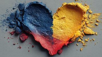 Colorful heart shape made from vibrant powdered pigments on textured surface showcases artistic expression and creativity photo