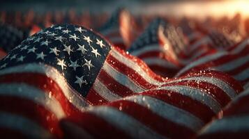 Waves of the American flag glisten in the sunlight during a calm summer morning photo