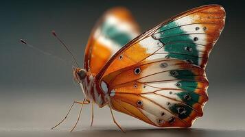 Vibrant butterfly resting on a surface showcasing intricate patterns and vivid colors photo
