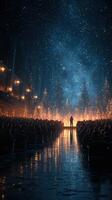 Winter concert performance features glowing trees and a dazzling starry night in an enchanting venue filled with spectators photo
