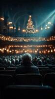 Spectators enjoy a mesmerizing performance in an ornate theater decorated with festive lights during the holiday season photo