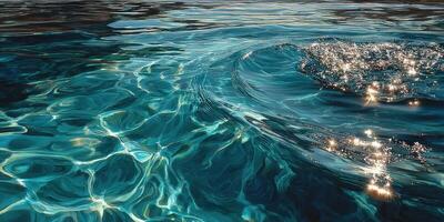 Clear blue water sparkles under sunlight creating mesmerizing wave patterns in a tranquil setting photo