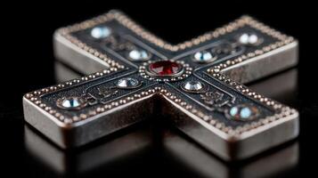 Unique decorative cross featuring gemstones and intricate designs, ideal for home decor and personal expression photo