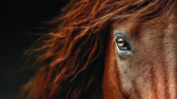 Close-up of a horse's eye showcasing rich textures and colors in a dramatic lighting setting photo