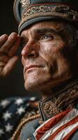 Veteran saluting in a historical uniform with respect for service and sacrifice photo