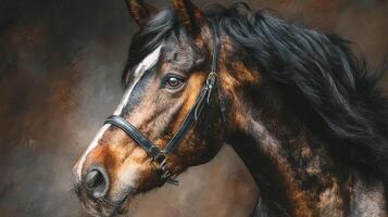 Majestic horse portrait showcasing rich colors and dynamic textures in a studio setting photo