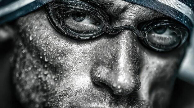 Close-up of a swimmer preparing for a race in a competitive swimming event at a city pool photo
