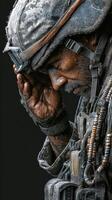 Soldier saluting with respect during a solemn moment reflecting on duty and sacrifice photo