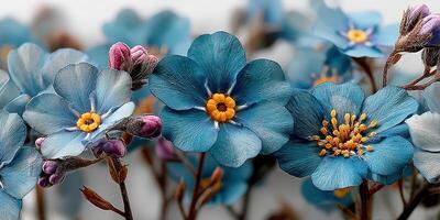 Blue and yellow wildflowers bloom in spring with delicate petals and budding flowers in a natural setting photo