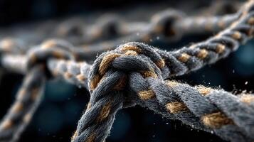 Knot detail shows strong connection and craftsmanship in rope making at a close-up view photo