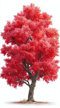 Vibrant red maple tree in autumn, showcasing brilliant foliage against a clear background photo