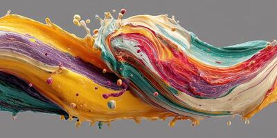 Vibrant abstract swirl of paint in bright colors with dynamic movement captured against a gray background photo